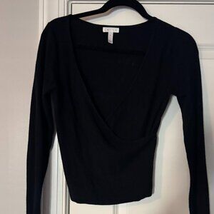 Leith Womens Rib Wrap Sweater Plunging Neckline